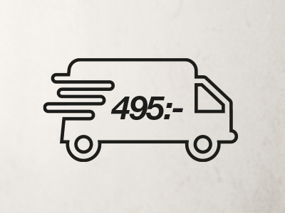 Illustration av en lastbil och fraktpris 495 kr